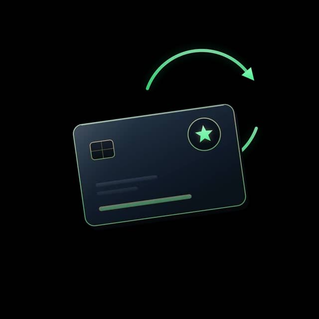 Loyalty & Subscription emblem: a premium membership card inside an emerald recurring cycle with a reward star