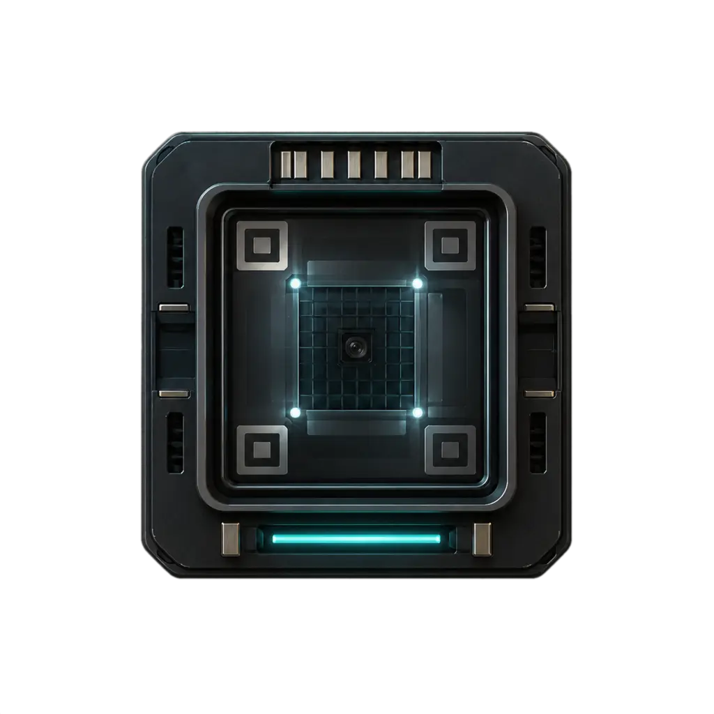 QR POS optical decoder — a scan aperture with corner finder marks above a light bar