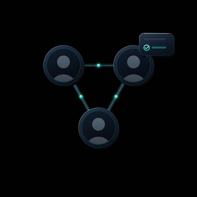 Workspace emblem: three connected team nodes with a message and task check
